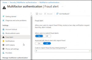 MFA Fraud alerts page in Azure AD